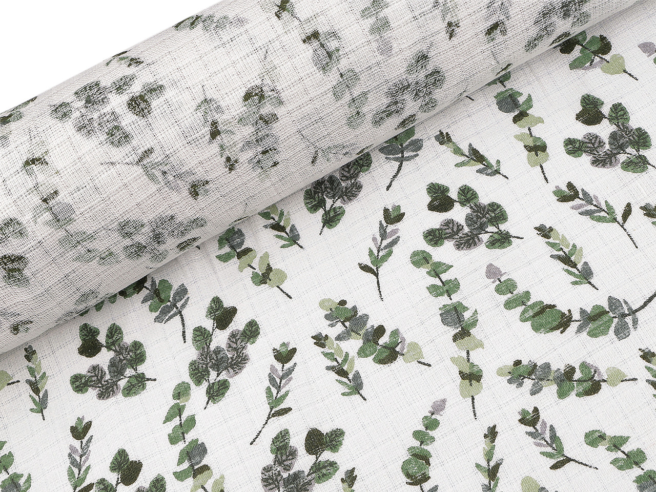 Bavlněná plenkovina / mušelín lístečky, střední, 2 bílá zelená