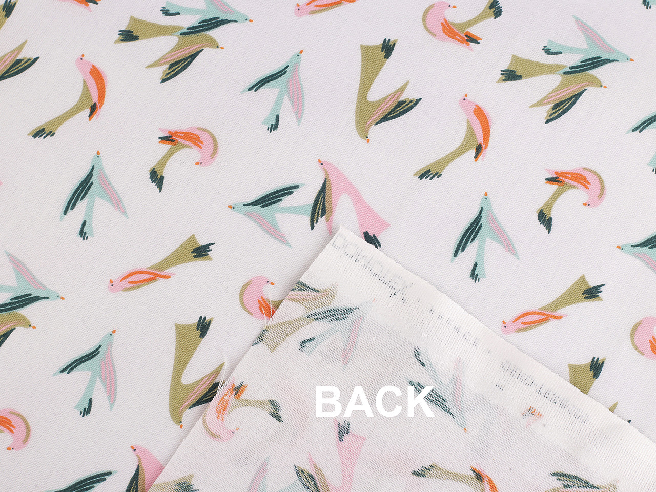 Bavlněná látka / plátno ptáček, střední, 3 krémová nejsvět.