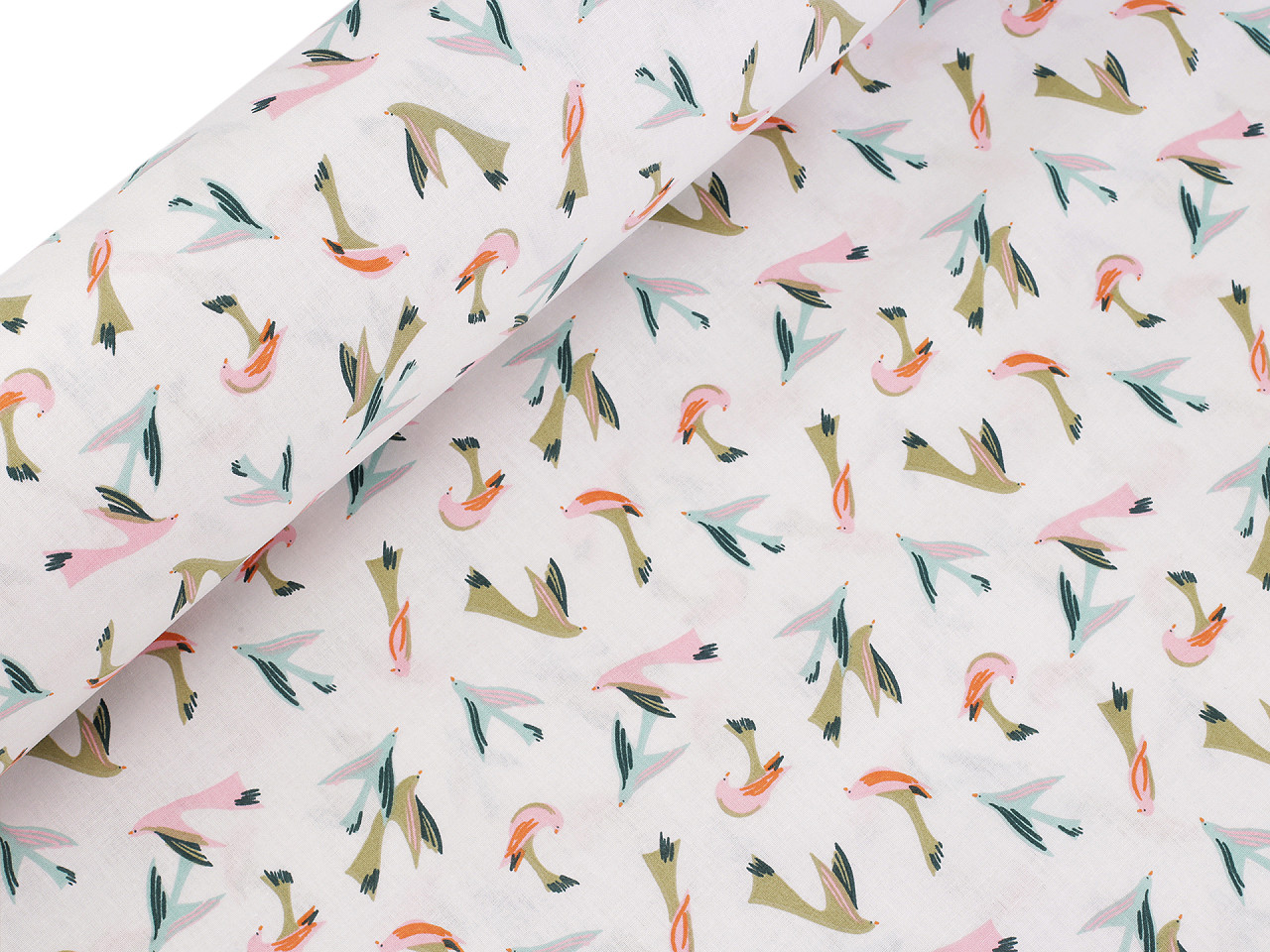 Bavlněná látka / plátno ptáček, střední, 3 krémová nejsvět.