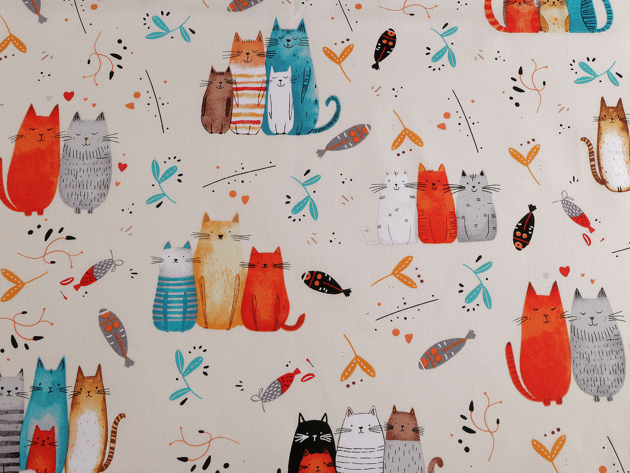 Bavlněná látka / plátno kočky, střední, 5 1001t bílá růžová světlá