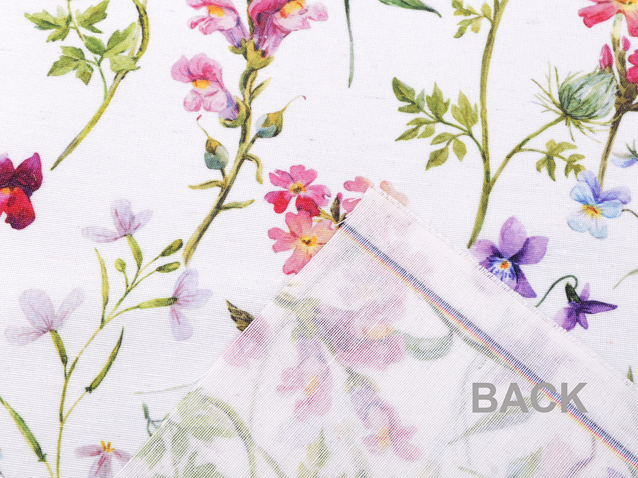 Dekorační látka Loneta PES luční kvítí, střední, (72) bílá