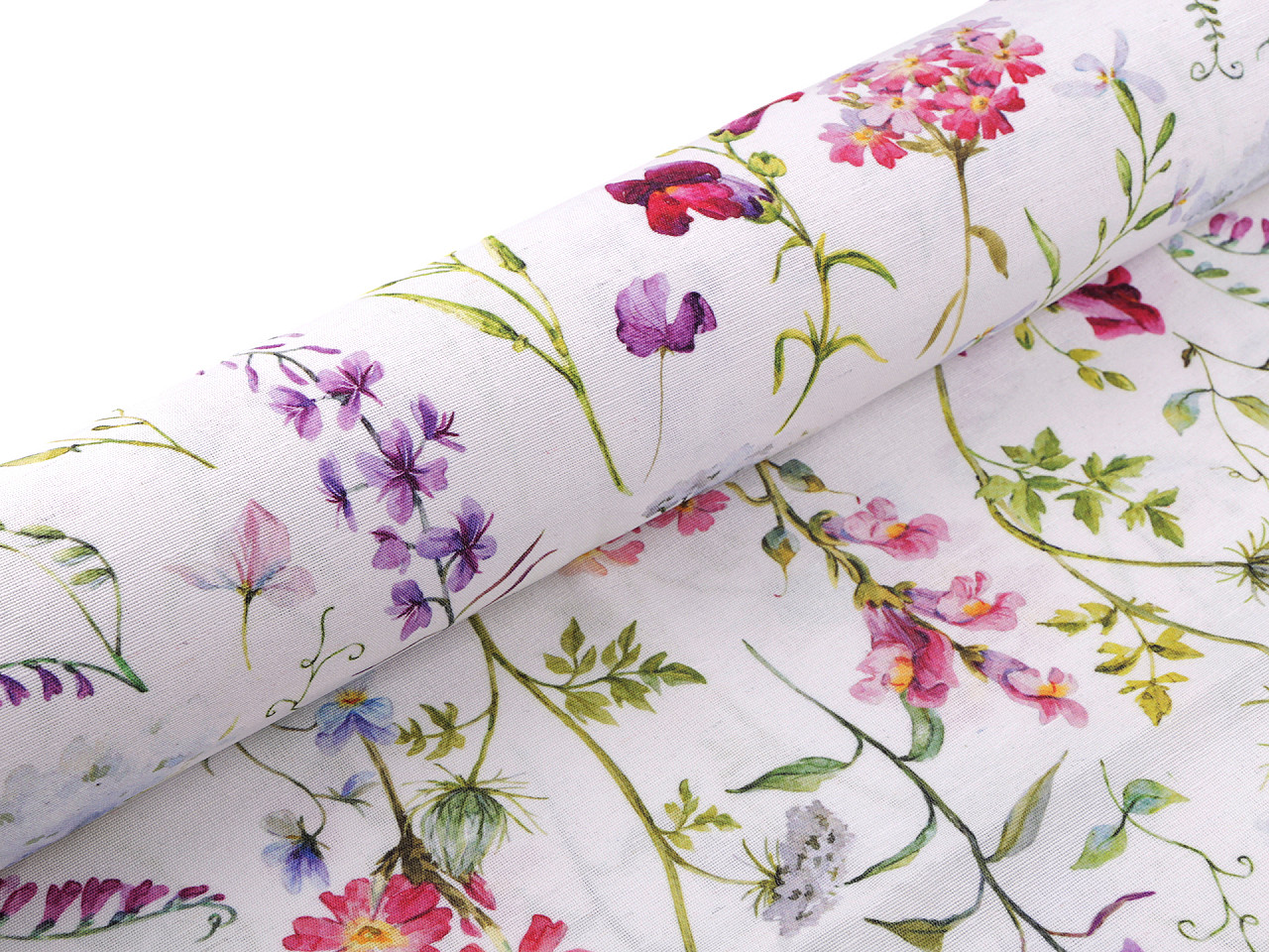 Dekorační látka Loneta PES luční kvítí, střední, (72) bílá