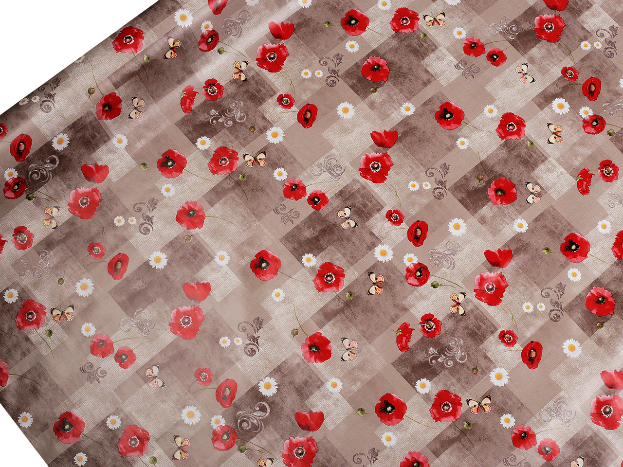 Ubrusovina PVC s textilním podkladem, střední, 32 přírodní stř. květy