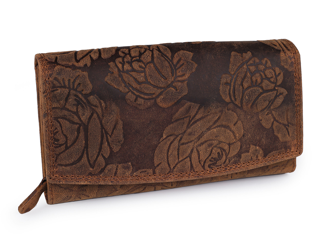 Damen-Geldbörse aus Leder mit Blumen, braun, 1 Stück