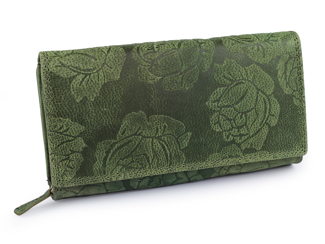 Damen-Geldbörse aus Leder mit Blumen, grün, 1 Stück
