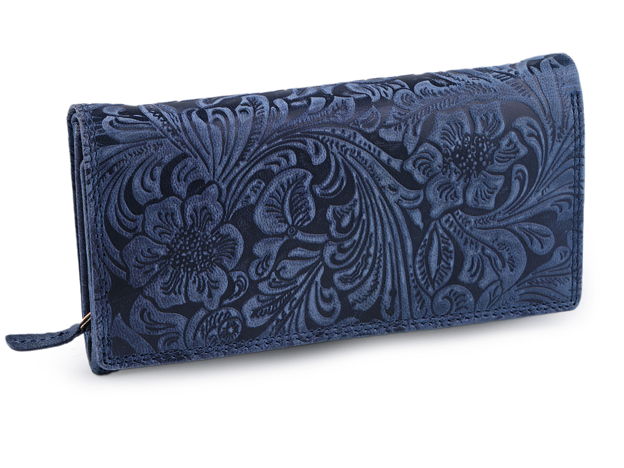 Damen-Geldbörse aus Leder mit Blumen, dunkelblau, 1 Stück