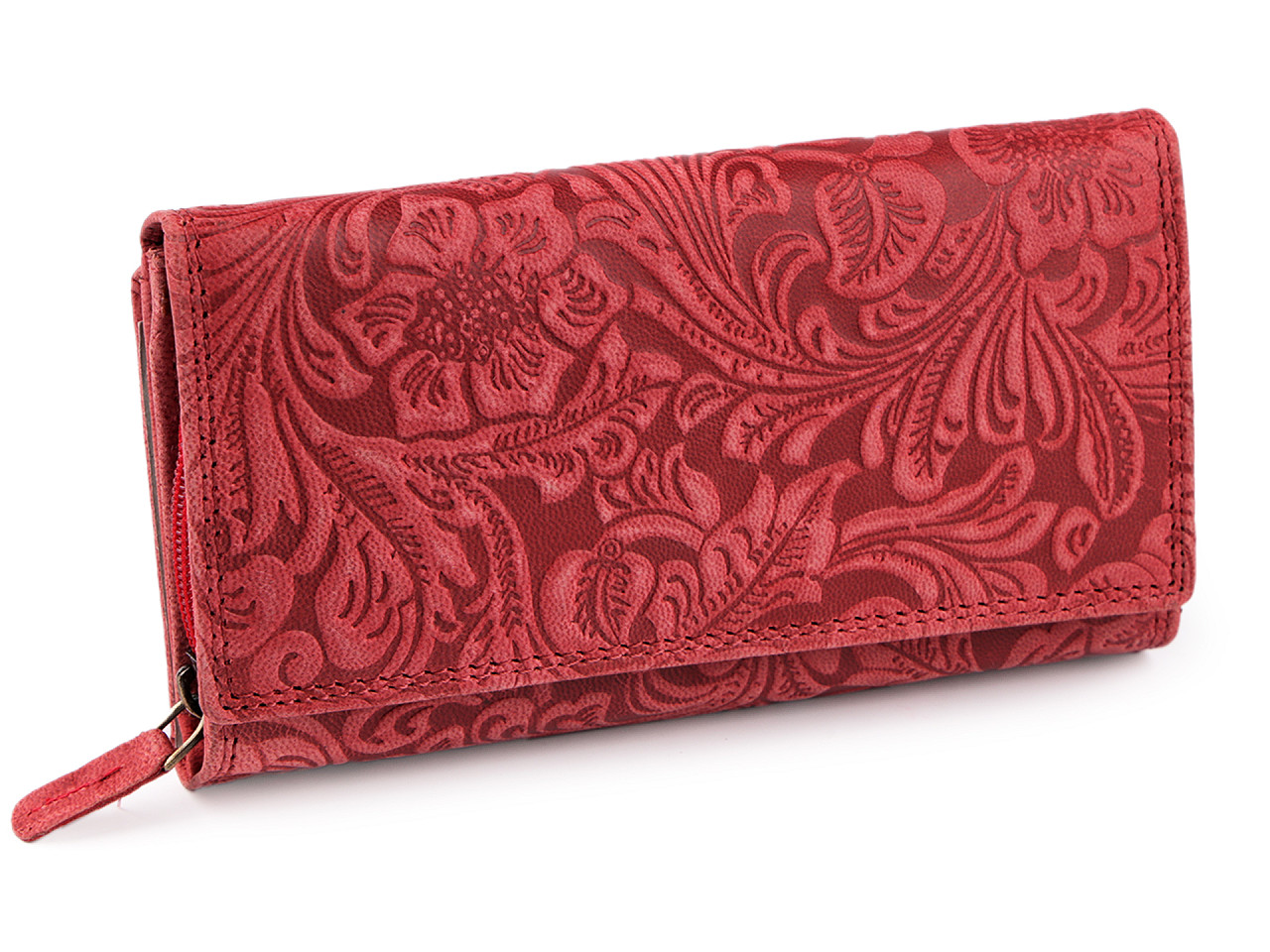 Damen-Geldbörse aus Leder mit Blumen, rot, 1 Stück