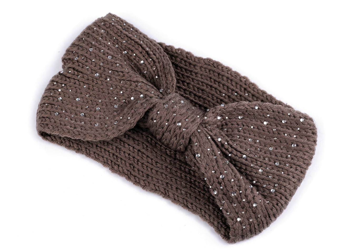 Women's winter headband with stones, dark beige, 1 pc