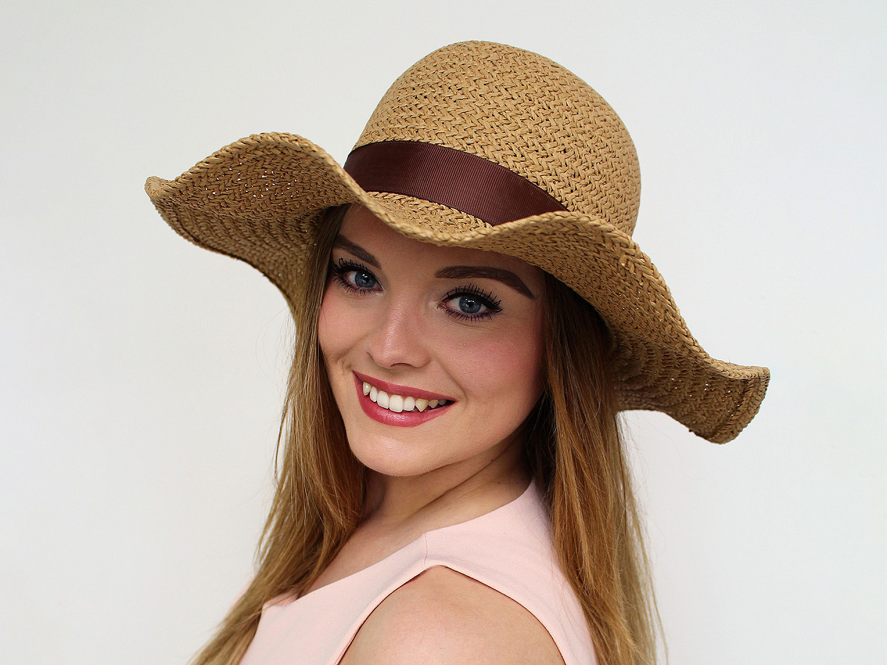 Pălărie de vară pentru femei / pălărie de paie, paie naturale, 1 buc.