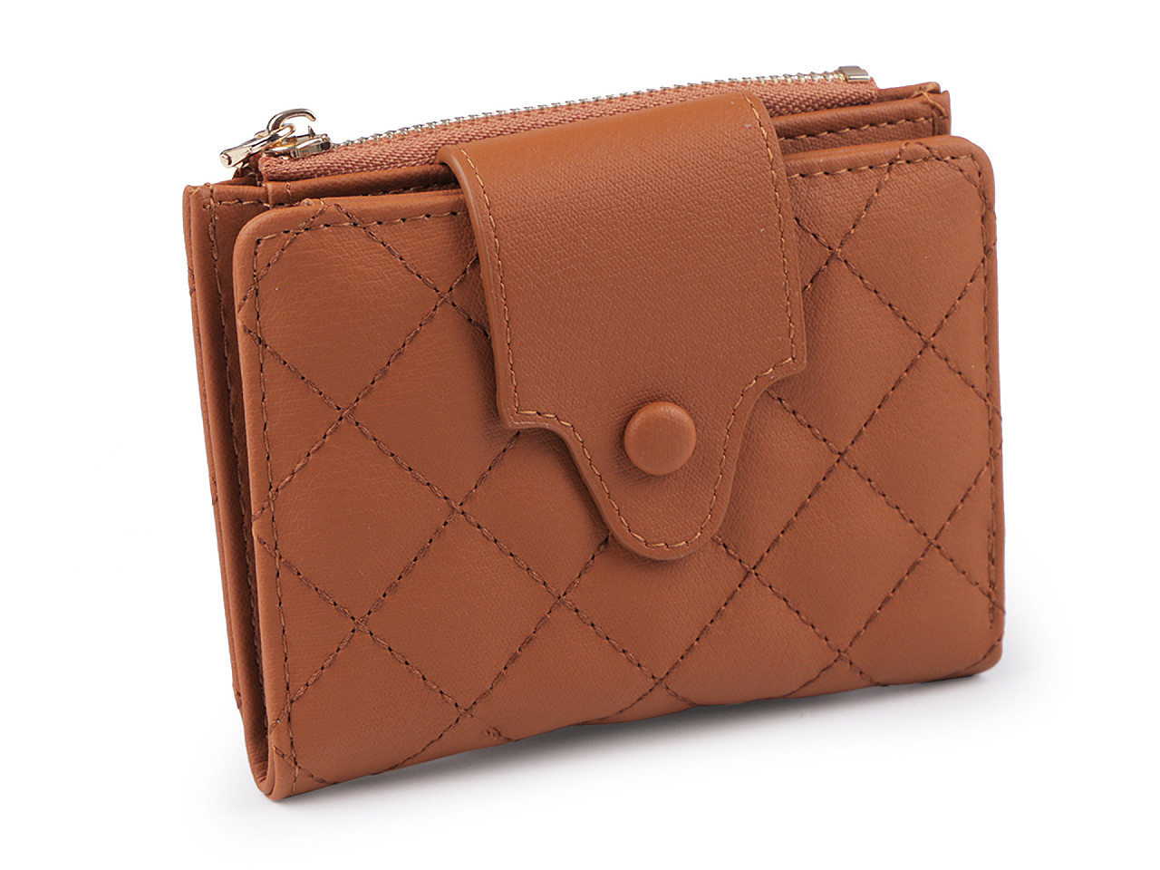 Women's quilted wallet 9x12 cm, cognac brown, 1 pc