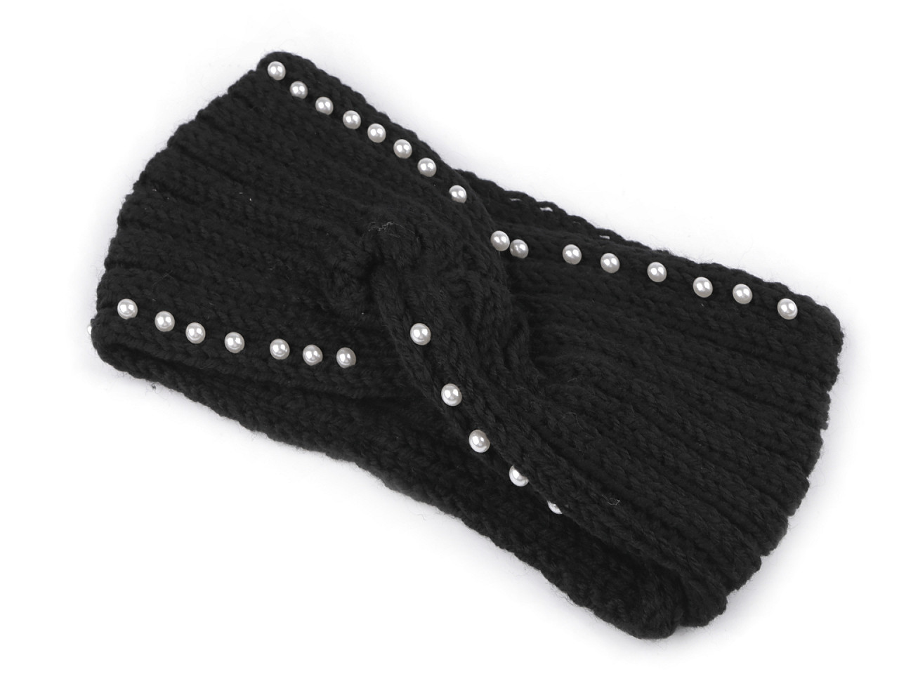 Women's winter headband with pearls, black, 1 pc