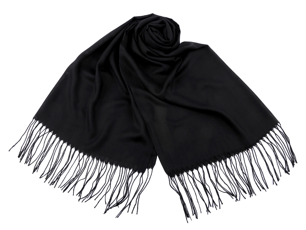 Einfarbiger Schal mit Fransen 70x165 cm, schwarz, 1 Stk.