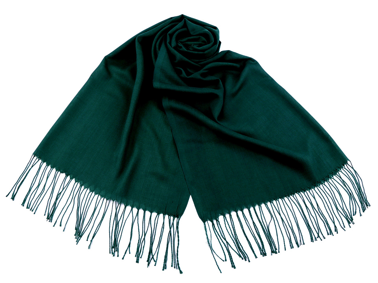 Einfarbiger Schal mit Fransen 70x165 cm, dunkelgrün, 1 Stk.