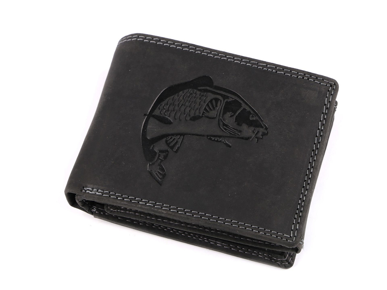 Herren-Ledergeldbörse für Angler, 9,5 x 12 cm, Fisch, schwarz, 1 Stück