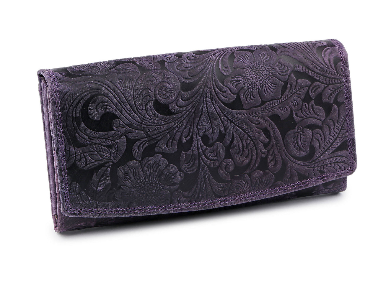 Damen-Geldbörse aus Leder, rosa, Ornamente, 9,5 x 18 cm, dunkelviolett, 1 Stück