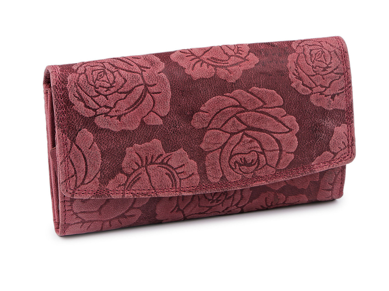 Portofel de damă din piele trandafir, ornamente 9,5x18 cm, roz antic, 1 buc