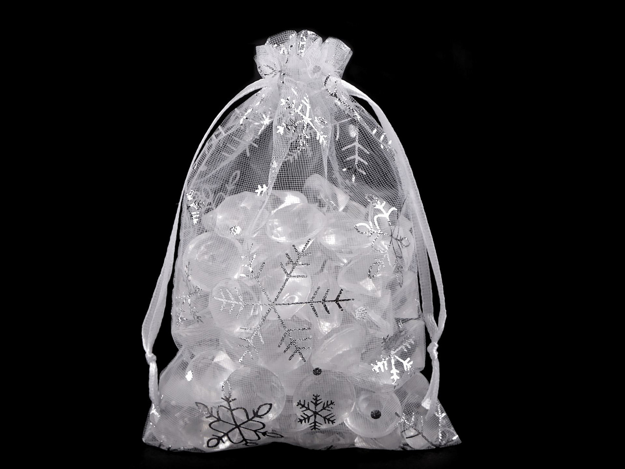 Vianočné darčekové vrecúško vločky 10x15 cm organza