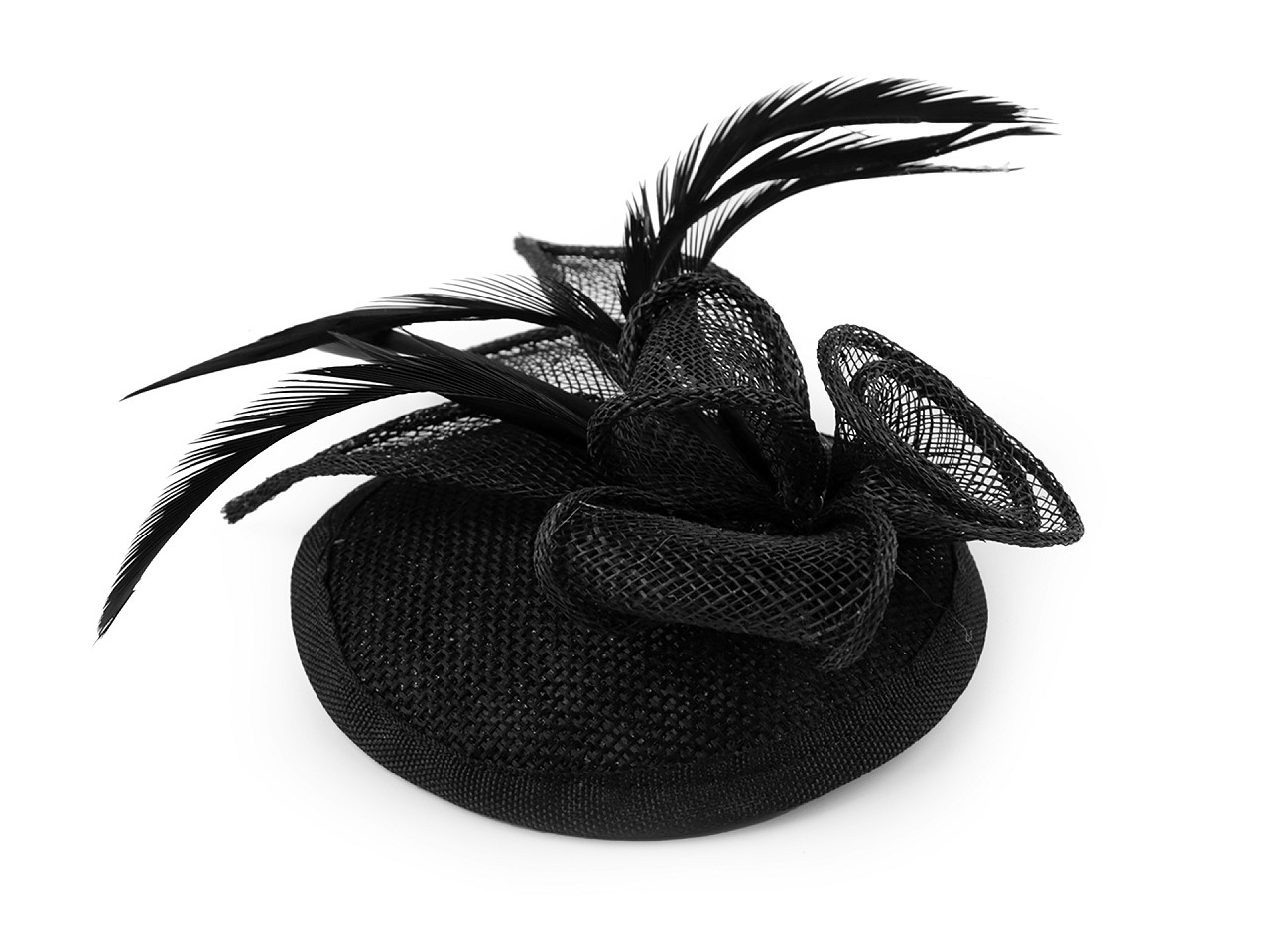 Fascinator/pălărie floare cu pene, negru, 1 buc