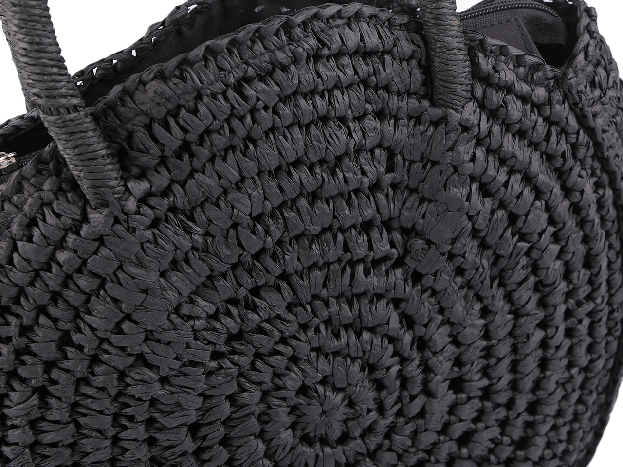 Crochet raffia - bast handbag with zipper 33x37 cm, black, 1 pc