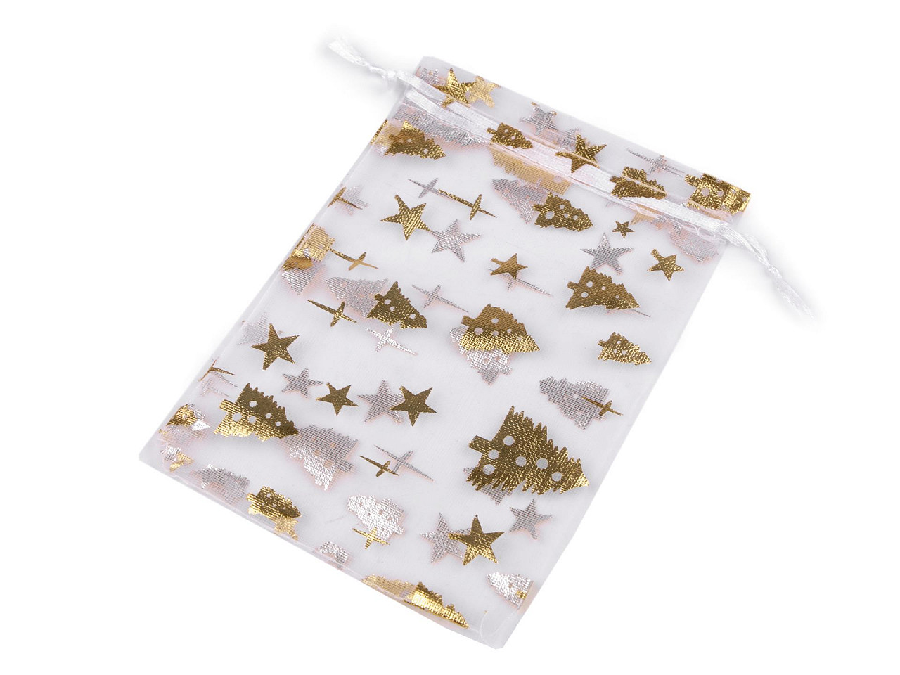 Vianočné darčekové vrecúško stromčeky 10x14,5 cm organza