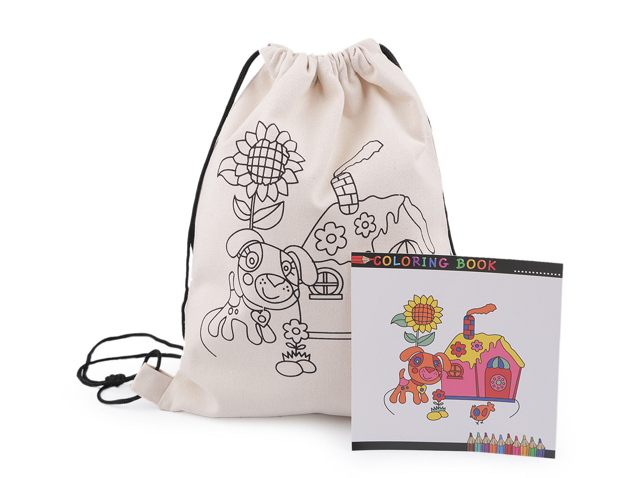 Bavlněný pytlík / vak na přezůvky k domalování 27x35 cm, střední, 2 režná světlá medvěd