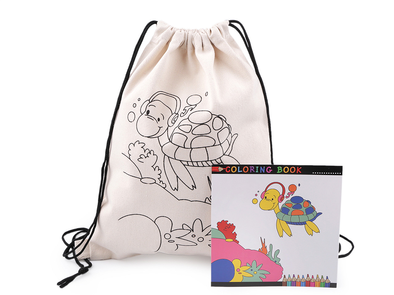 Bavlněný pytlík / vak na přezůvky k domalování 27x35 cm, střední, 2 režná světlá medvěd