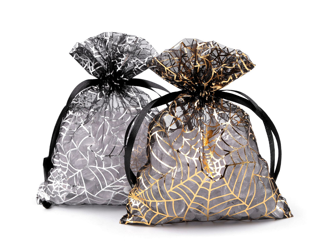 Darčekové vrecúško pavučina / Halloween 13x18 cm organza