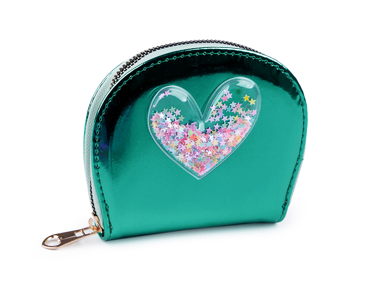 Portofel pentru fete în formă de inimă cu paiete reversibile 10,5x13 cm, verde pastel, 1 buc