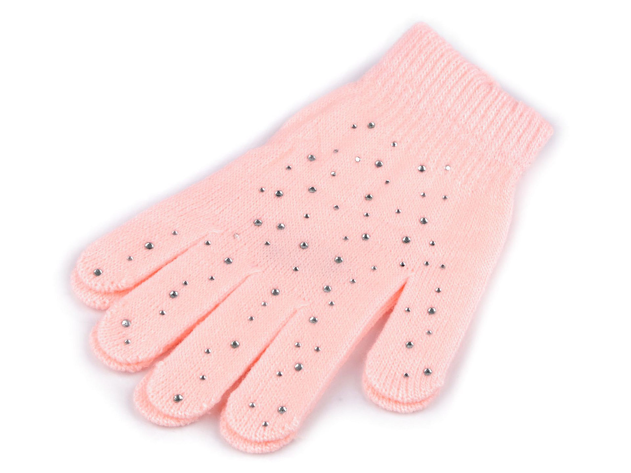 Mănuși tricotate cu strasuri pentru femei/fete, roz deschis, 1 pereche