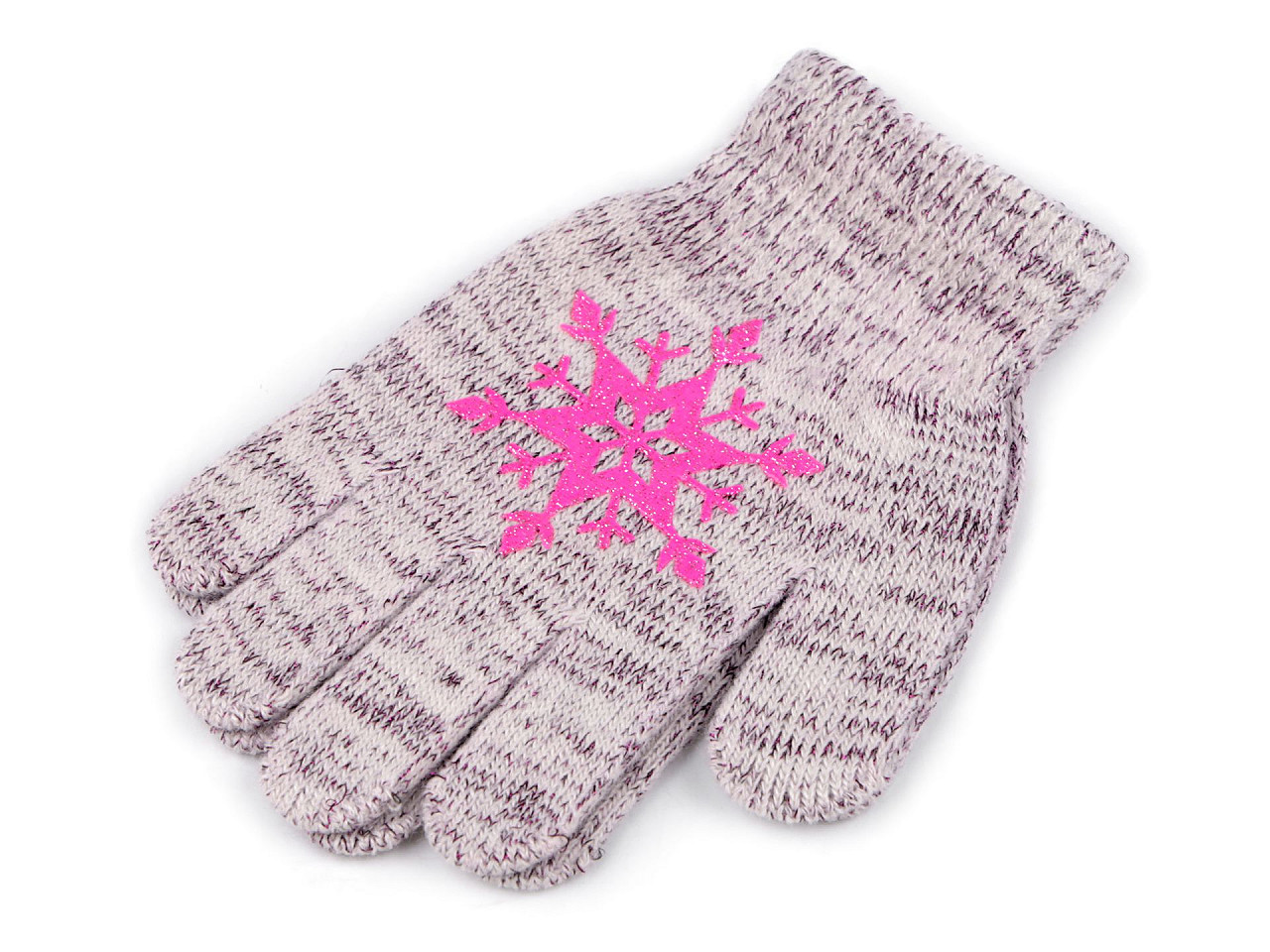 Mănuși tricotate pentru fete cu fulg de nea, bej deschis, 1 pereche