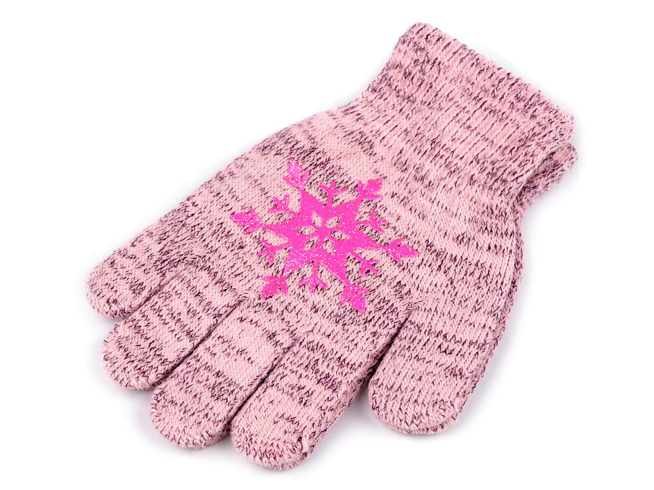 Mănuși tricotate pentru fete cu fulg de nea, pudră, 1 pereche