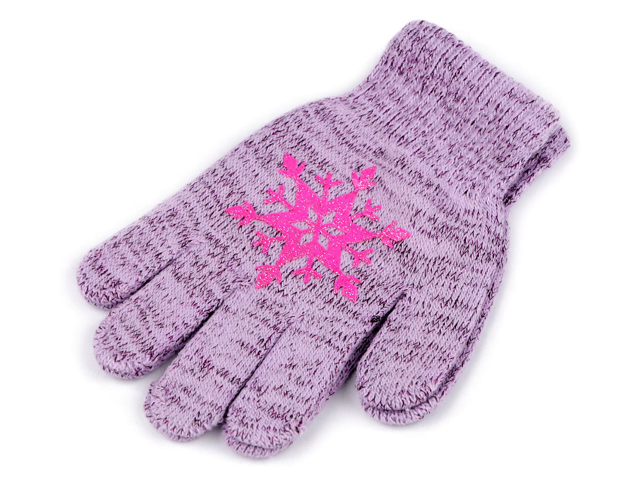 Gestrickte Mädchenhandschuhe mit Schneeflocke, lila, 1 Paar