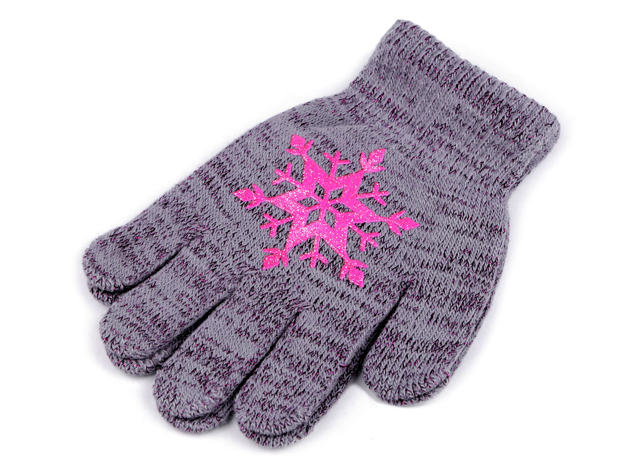 Mănuși tricotate pentru fete cu fulg de nea, gri, 1 pereche