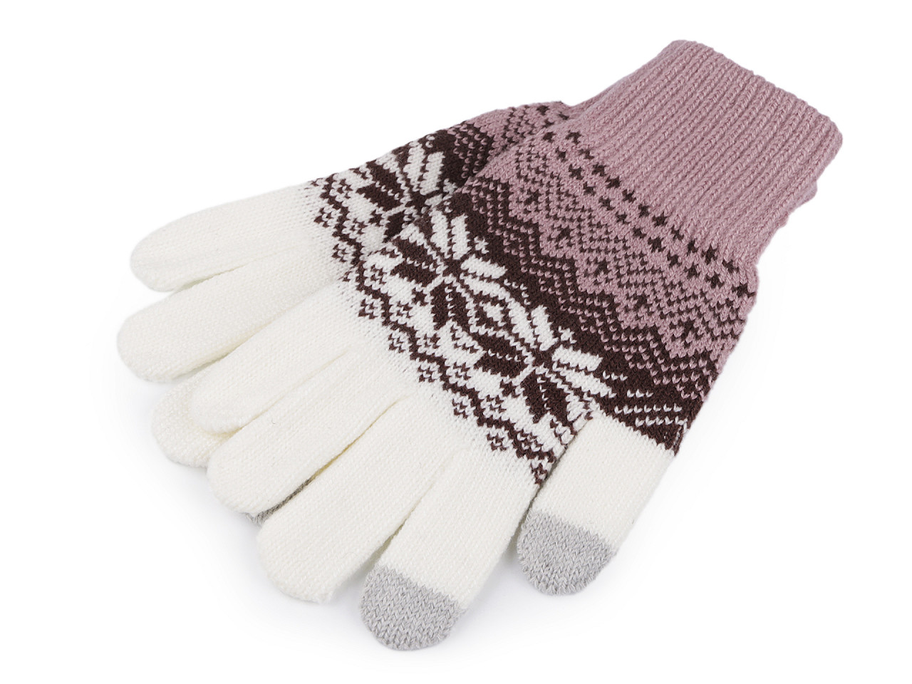 Mănuși tricotate pentru femei/fete, model norvegian, roz vechi, 1 pereche