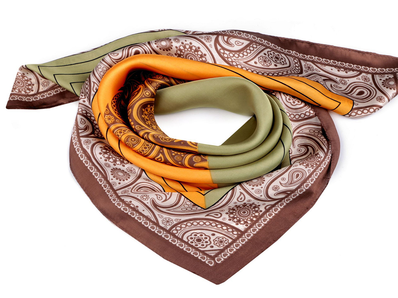 Paisley satin scarf 70x70 cm, cognac brown, 1 pc