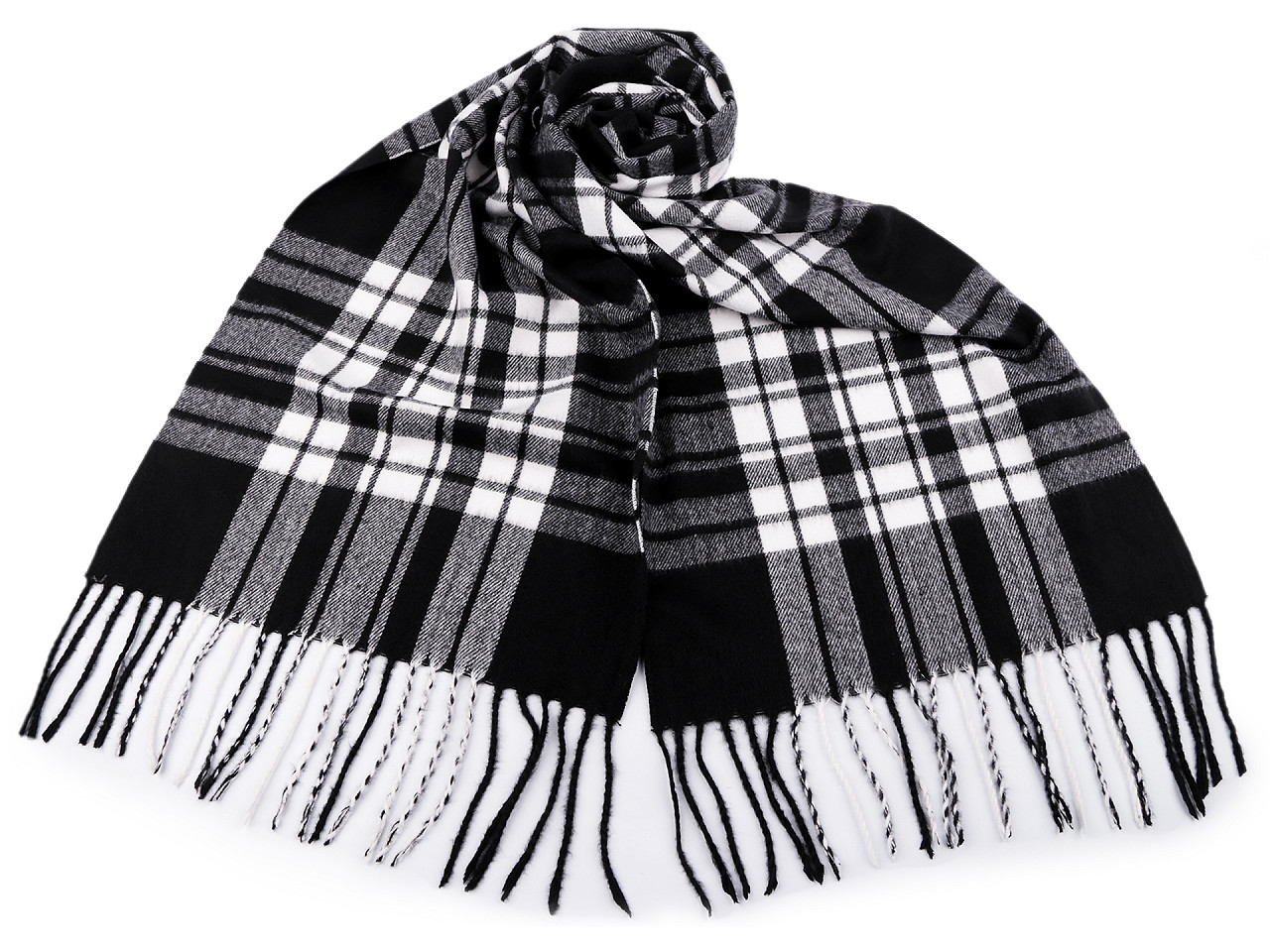 Men's winter scarf plaid with tassels 38x180 cm, black, 1 pc