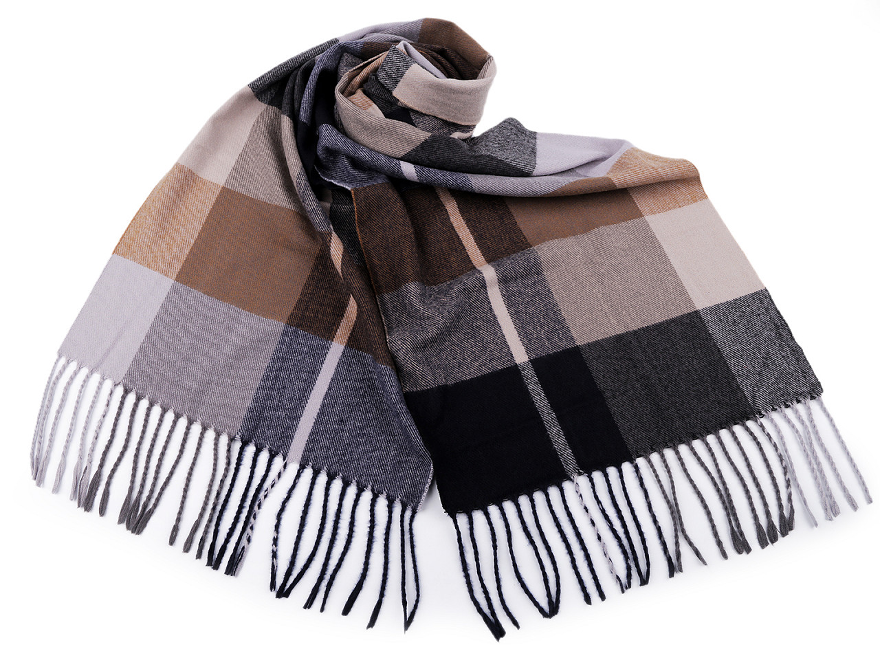 Men's winter scarf plaid with tassels 38x180 cm, beige, 1 pc