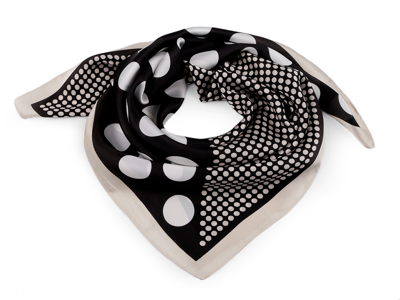 Satin scarf polka dot 70x70 cm, black, 1 pc