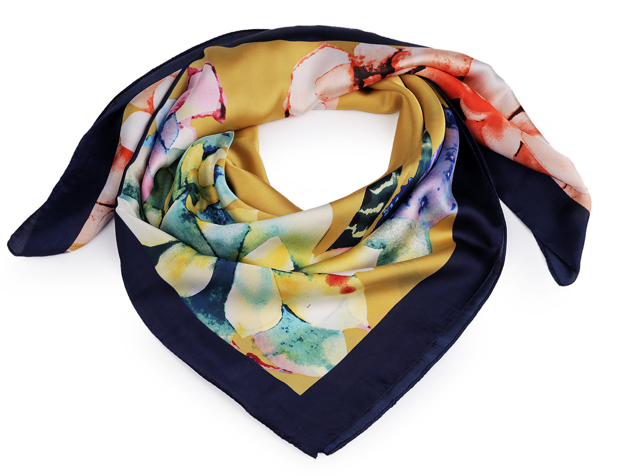 Satin scarf 90x90 cm, dark blue, 1 pc