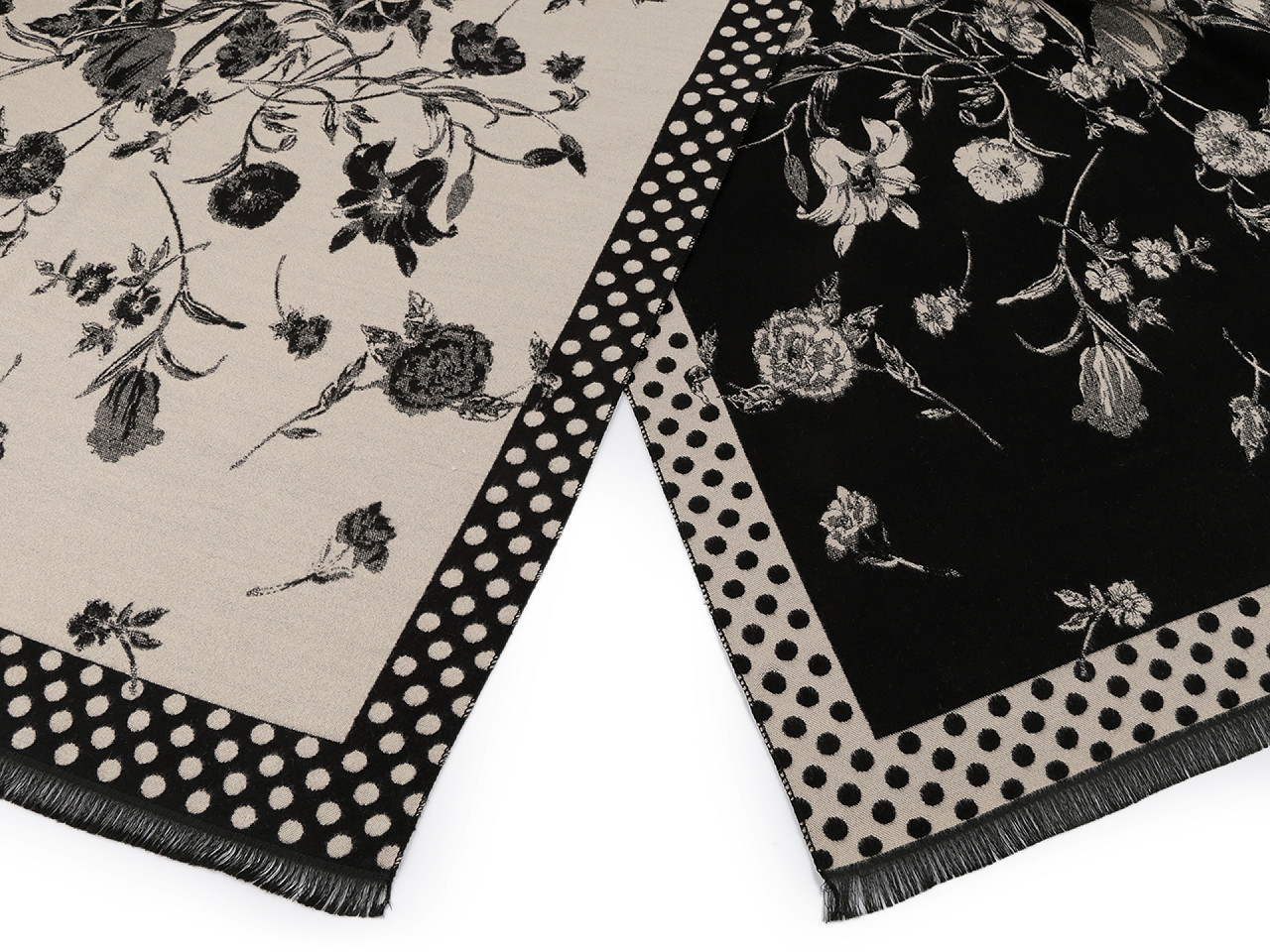 Pashmina-Tuch mit Blumenmuster 65x185 cm, schwarz, 1 Stk.