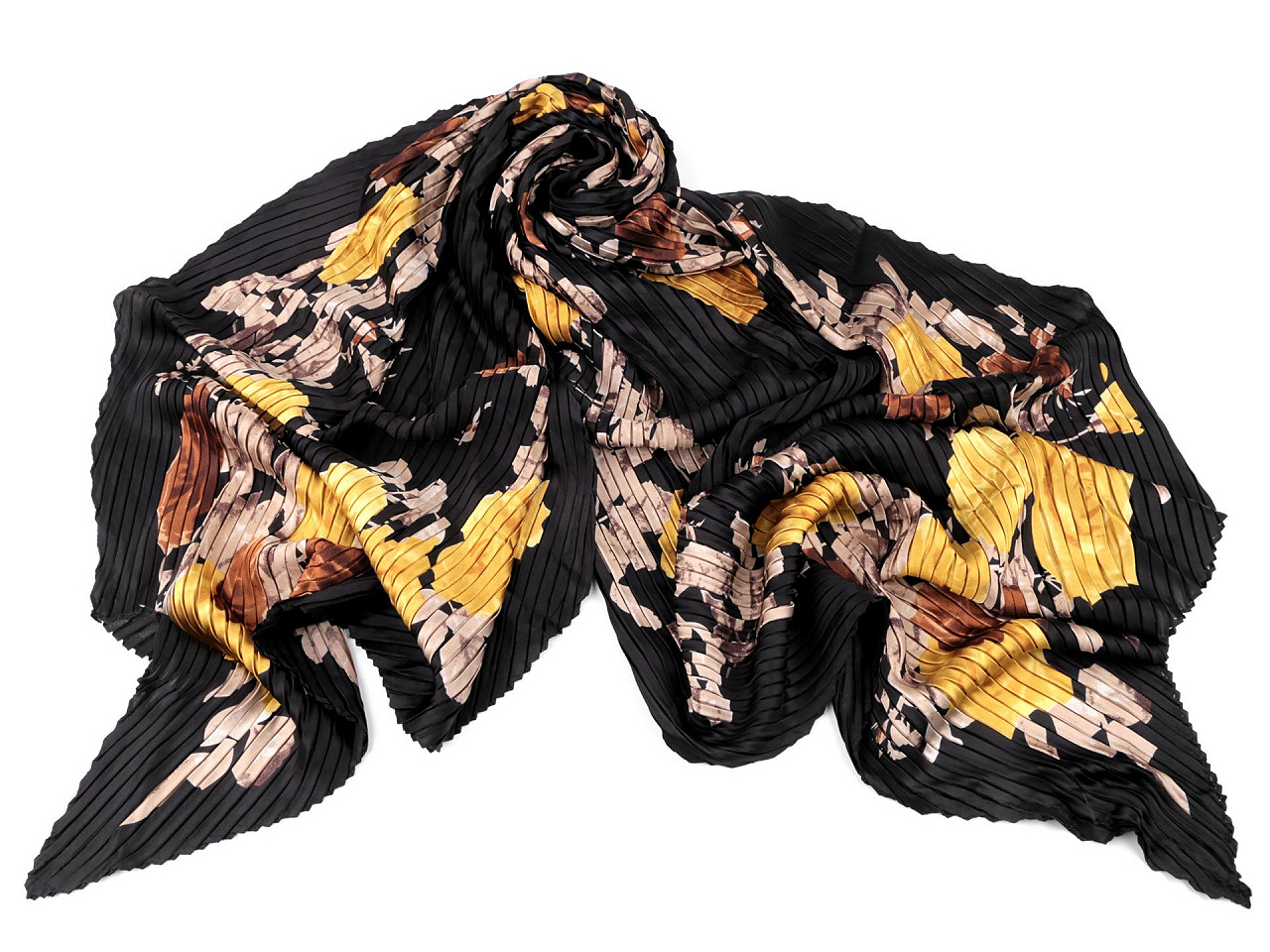 Scarf / pleated scarf with flowers 50x200 cm, black, 1 pc