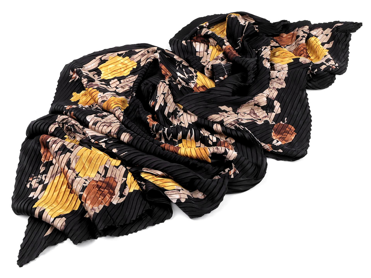 Scarf / pleated scarf with flowers 50x200 cm, black, 1 pc