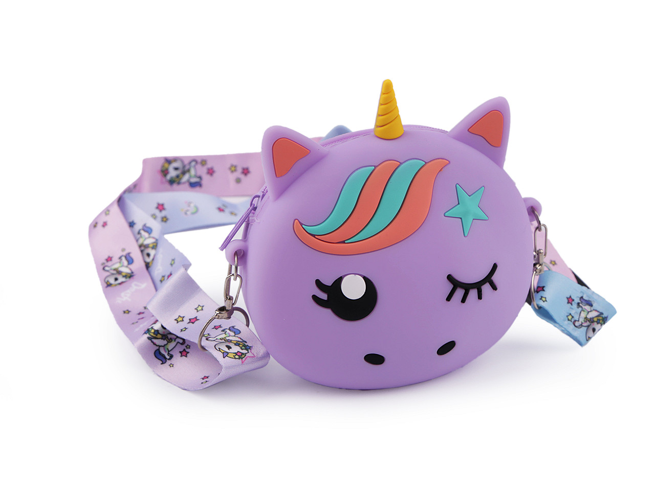 Children's unicorn handbag / case 11.5 x 12 cm, purple lilac, 1 pc