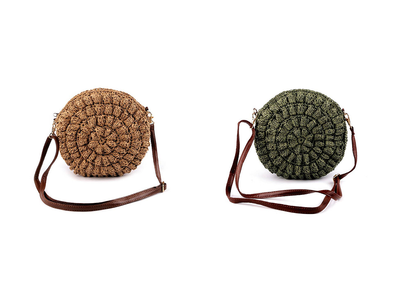 Háčkovaná kabelka z rafie - lýka se zipem crossbody Ø25 cm, velké, 2 (Ø25 cm) zelená ledově