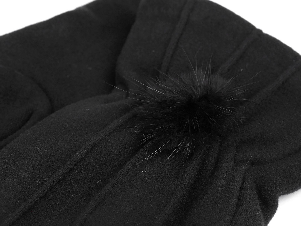 Mănuși de damă cu pompon din blană, cu funcție tactilă, negre, 1 pereche