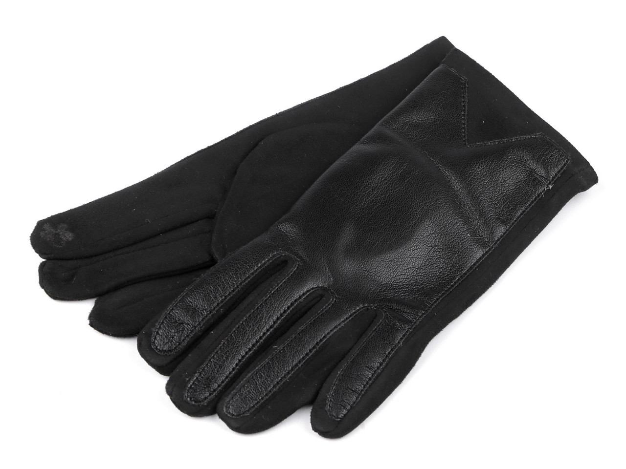 Damenhandschuhe mit Kunstlederbesatz, Touchscreen-fähig, schwarz, 1 Paar