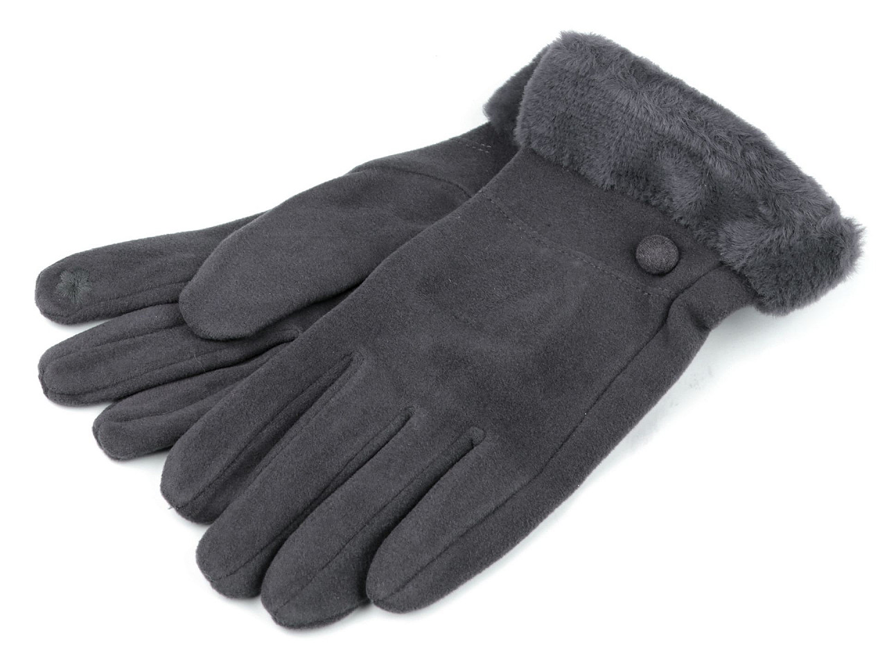 Mănuși de damă cu blană, tactile, gri, 1 pereche