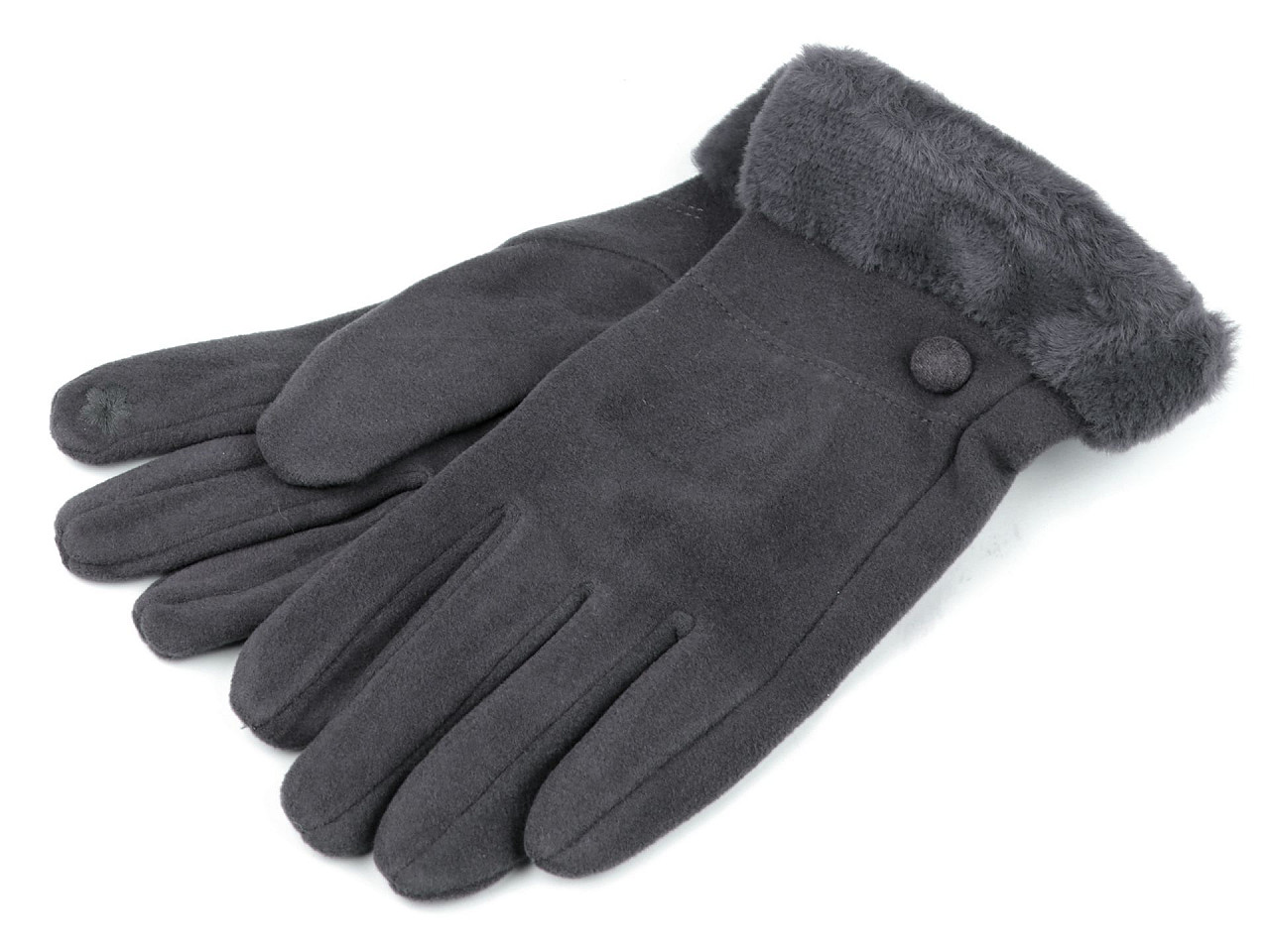 Women's fur gloves, touch, gray, 1 pair