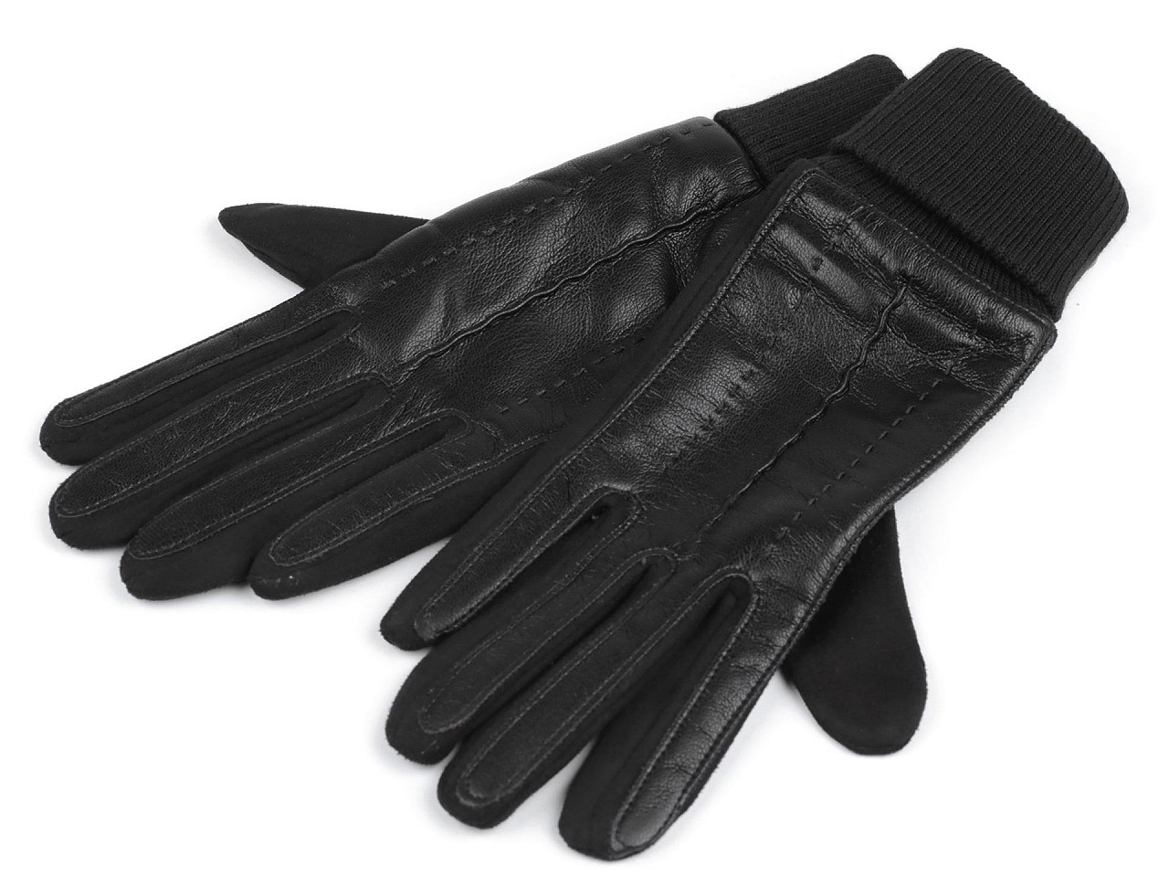 Damenhandschuhe mit Kunstlederbesatz, Touchscreen-fähig, schwarz, 1 Paar