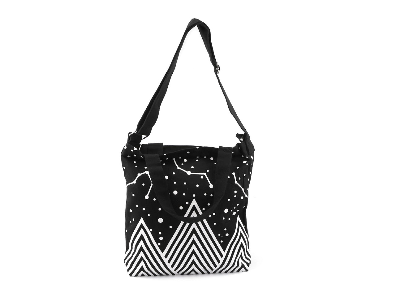 Geantă textilă / crossbody din bumbac 33x32 cm, neagră, 1 buc